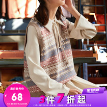 Tang Shi 2021 Spring and Autumn New knitted vest female retro vest outside sweater wear vneck French waistcoat