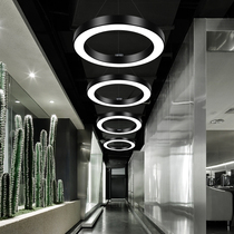 Custom circular ring chandelier led modern simple hotel lobby industrial wind circle engineering ring lamps