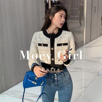 sandro asw small fragrant style knitted short coat womens spring and autumn 2021 Korean temperament casual round neck cardigan
