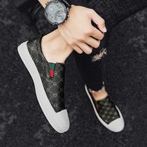 Korean mens shoes trend Doudou shoes 2021 new summer casual leather printing lazy pedal loafers