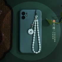 瞐original natural Burmese A goods emerald safe buckle mobile phone lanyard art key chain girlfriend birthday gift