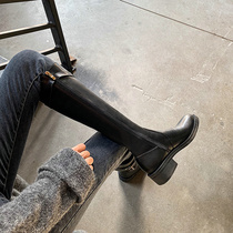 Thick heel boots but knee boots female knight boots 2021 Winter New middle heel side zipper high tube womens boots