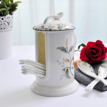 Bone China spoon cage spoon barrel spoon barrel box storage barrel porcelain barrel spoon small Margo barrel ceramic with lid dining table