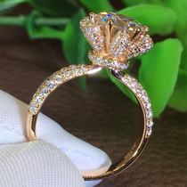 18K white gold Moissan stone diamond ring Female D-color luxury group set with 123 carat six-claw rose gold couple wedding ring