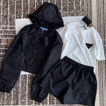 European Station 2022 Morning Spring New Pint Black Tandem Hat Jacket Shorts T-Shirt Blouse Fashion Casual Three Sets