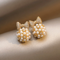 Sturbolea bow pearl ball temperament earrings sweet and lovely 2021 new earrings silver needle earrings