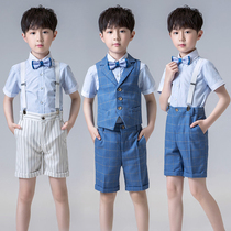 Boys small suit suit suit British style summer short sleeve childrens dress male handsome suit big boy boy performance suit