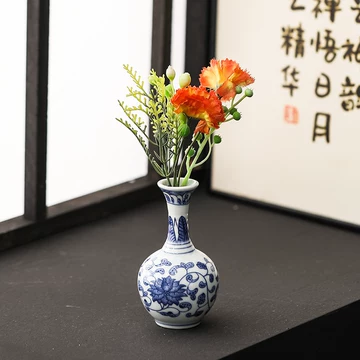 AS799 青花花鳥紋小罐・青花小罐・古染付小壺☆中国古玩花插花器