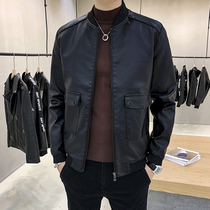 Spring and autumn 2021 new mens pu jacket Korean slim fashion motorcycle leather handsome mens coat top clothes
