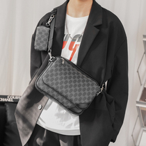  Hong Kong mens new plaid shoulder bag fashion oblique cross bag business casual square briefcase mens bag trend