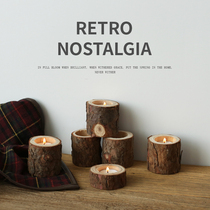 ins wind original ecological retro retro tree stump wood candlestick photo props Korean chic ornaments Home studio