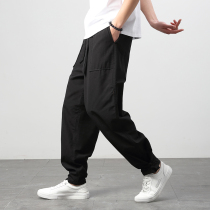 Pure cotton old coarse cloth Tang suit pants male spring and autumn Chinese style handmade Chinese style practice wear casual pants unicorn Ruyi pants