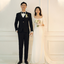Korean satin light wedding dress 2021 new bride White simple thin Moren line travel photographed door yarn female small tailing