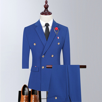 Royal blue summer thin quarter sleeve suit suit suit male groom wedding suit mid-sleeve groomsman suit non-iron master