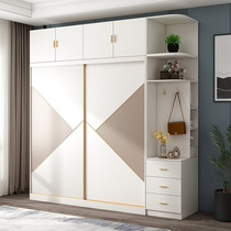 Solid Wood multi-layer closet sliding door modern simple home bedroom wardrobe cabinet ecological paint-free board locker