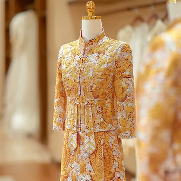 褂皇】龍鳳褂 クワンカワ3XL 花嫁衣装 金刺繍 豪華セット 頭飾り付き 美