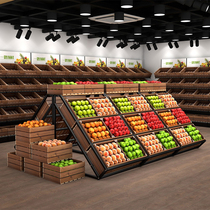 Supermarket fruit shelf slope display rack vegetable shelf pile head Nakajima cabinet wooden multifunctional steel wood shelf