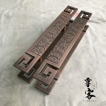 New Chinese antique bronze Xiangyun tempered glass wooden door pull handle luxury push-pull stainless steel Hotel Bag thickened