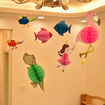 Childrens Day paper flower ball three-dimensional card fish Flamingo paper honeycomb festival decoration party kindergarten hanging ornaments