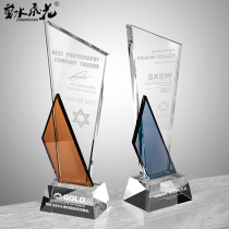 Crystal trophy custom lettering high-grade creative outstanding staff annual meeting awards color crystal medal custom