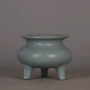 青磁 汝窯 玄紋三足香炉 古玩 中国美術 唐物 擺件 SN