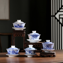Single ultra-thin cover bowl size green flower porcelain tea maker white porcelain kung fu three-only bowl with cover accessories for tea home