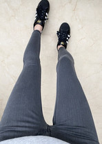 21 spring and summer dark gray black tight thin stretch base small feet jeans women linen four-sided elastic zero bondage