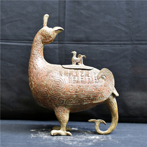 Shanxi antique bronze ware Western Zhou Jin Hou bird Zun antique collection Chinese ancient art exhibition decoration ornaments
