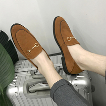 A pedal Joker matte leather shoes horse buckle fashion loafers anti-velvet leather shoes pointed hair stylist casual leather shoes