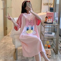 Pure Cotton Pyjamas Woman 2022 New Summer Slim Short Sleeves Full Cotton Cute Girl Big Code Pregnant Woman Fat Mm Sleeping Dress