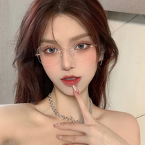 Transparent borderless glasses ins Wind myopia can be equipped with degrees fairy plain glasses frame ultra light decorative flat lens