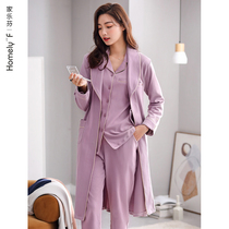 Sleeping Dress Lady Sleepwear Spring Autumn Style Bathrobe Sleeping Dresses Long slim style pure cotton long sleeves All cotton Home Three Suits