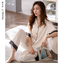 Pajamas Womens summer ice silk short-sleeved trousers Home wear Simulation silk advanced thin summer cool suit