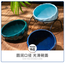 Cat bowl Double bowl oblique mouth ceramic large-capacity cat food bowl to protect the cervical spine cat iron frame bowl anti-tipping cat supplies