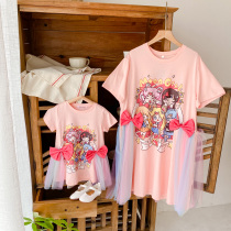 Summer pro-children Baby Butterfly Knot Mesh Veil Princess Skirt Baby T-Shirt Dress Girl Cartoon Beauty Girl Dress