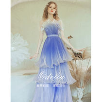 odelia step on the waves2021 new blue gradient bandeau dress fairy beauty bride toast wedding performance woman
