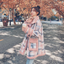 Pregnant womens winter clothes cotton clothes womens autumn and winter short plaid lamb hair coat pregnant women warm loose cotton-padded jacket