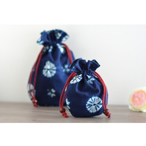 Zdyeing handmade plant Dyeing Blue Dyed Pure Cotton Cloth Cashier Bag Drawing Rope bouquet Bag Cloth Bag dressing Dyeing Rope Wrap
