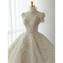 Wedding dress 2021 new temperament bride small man heavy industry luxury high-end French princess style tail main yarn summer