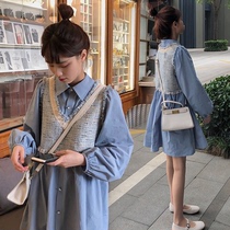 Pregnant women dress spring and autumn summer fashion out net red long sleeve shirt skirt pregnant women autumn suit two-piece set