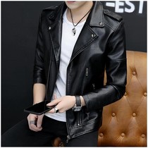 Tide brand baseball collar leather motorcycle leather Autumn New slim slim short casual jacket mens leather jacket