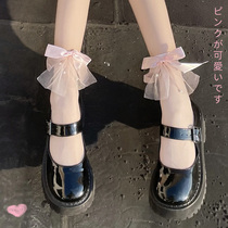 Lolita bow pearl lace socks Japanese cute sweet soft sister glass silk crystal socks summer socks