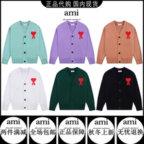 Ami Paris sweater big love embroidery long sleeve loose couple mens and womens V neck knitted cardigan jacket