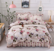 100%cotton four-piece set bed sheet-style bed skirt cotton Princess style girl heart quilt cover Ruffle edge bedding