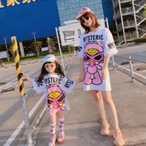 Tide brand black Super pacifier childrens vacation parent-child dress female Korean girl short sleeve long T-shirt dress