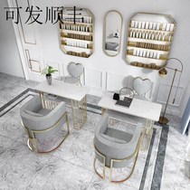  High-end net celebrity nail art table and chair set Marble simple modern single double nail art table Nail art table sofa table