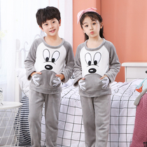 Childrens thick autumn and winter coral velvet pajamas boys and girls flannel small and large baby home clothing set