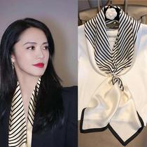 Simple temperament gloss soft smooth silk scarf large square 90cm striped square scarf shawl spring and autumn new scarf