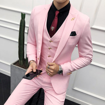 Performance suit trend mens Korean version of suit stage pink wedding dress masters ceremonial suit no iron and handsome