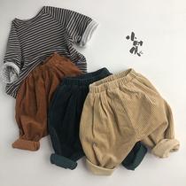 Autumn and winter children Korean corduroy radish pants strippery boys and girls Chaobao fat literary foreign style (July 31